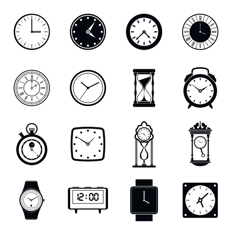 jeu d'icônes d'horloges, style simple vecteur