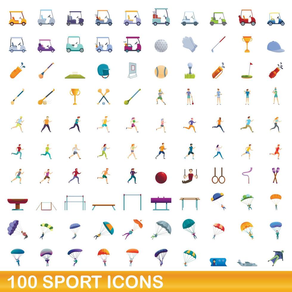 Ensemble de 100 icônes de sport, style cartoon vecteur