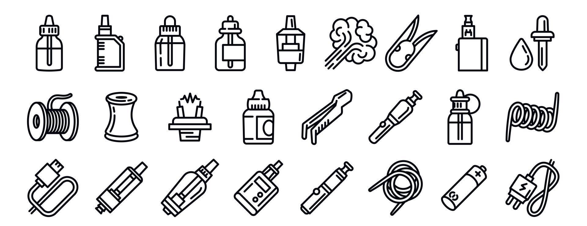 jeu d'icônes de cigarette électronique, style de contour vecteur