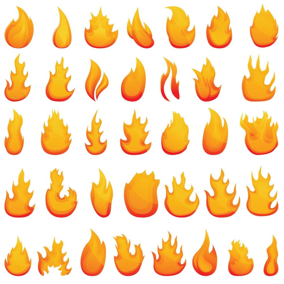 jeu d'icônes de flamme de feu, style dessin animé vecteur