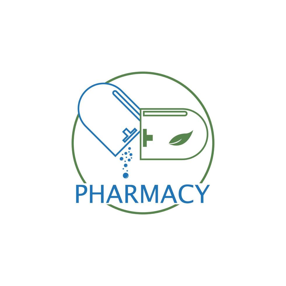 icône de pharmacie, symbole de pharmacie à base de plantes, modèle de conception d'illustration vectorielle pilon et mortier vecteur