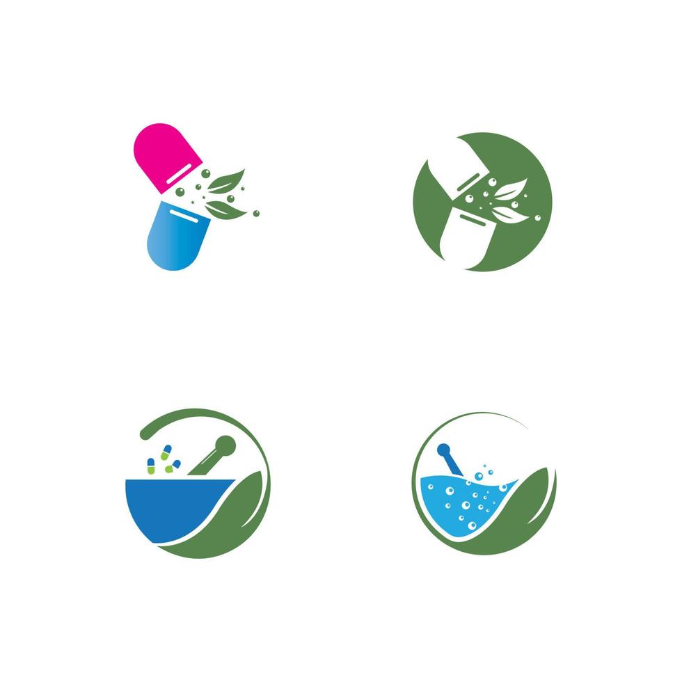 icône de pharmacie, symbole de pharmacie à base de plantes, modèle de conception d'illustration vectorielle pilon et mortier vecteur