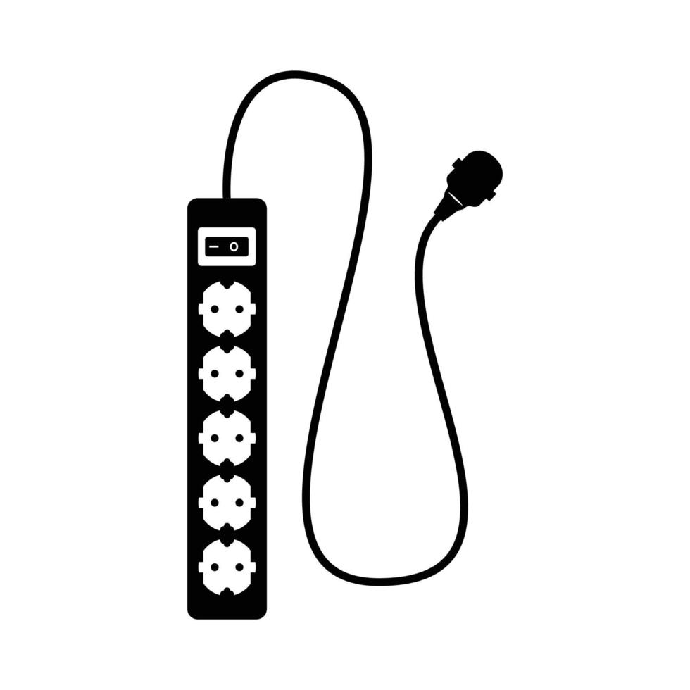 élément de conception d'icône noir et blanc de barrette d'alimentation sur fond blanc isolé vecteur