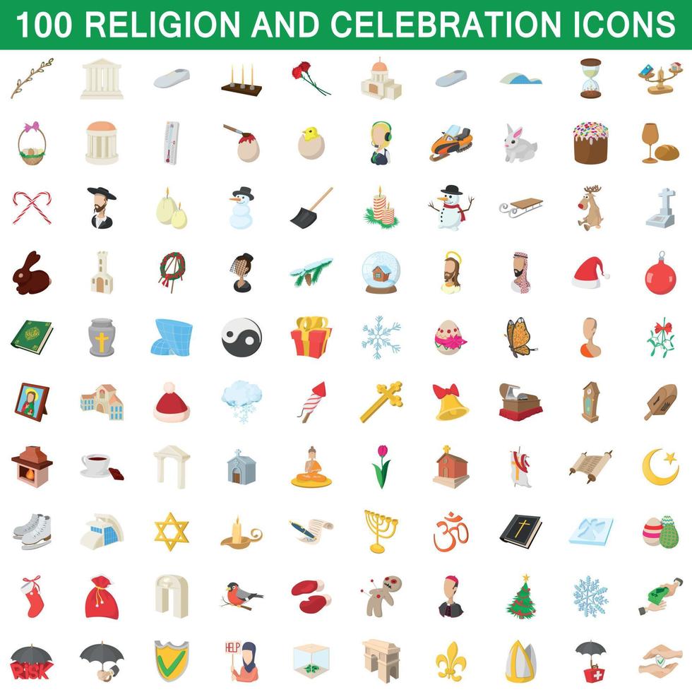 ensemble de 100 icônes de religion et de célébration vecteur