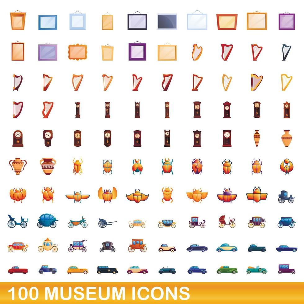 Ensemble de 100 icônes de musée, style dessin animé vecteur