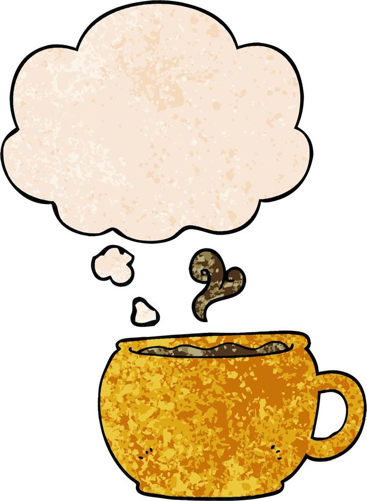tasse à café de dessin animé et bulle de pensée dans le style de motif de texture grunge vecteur