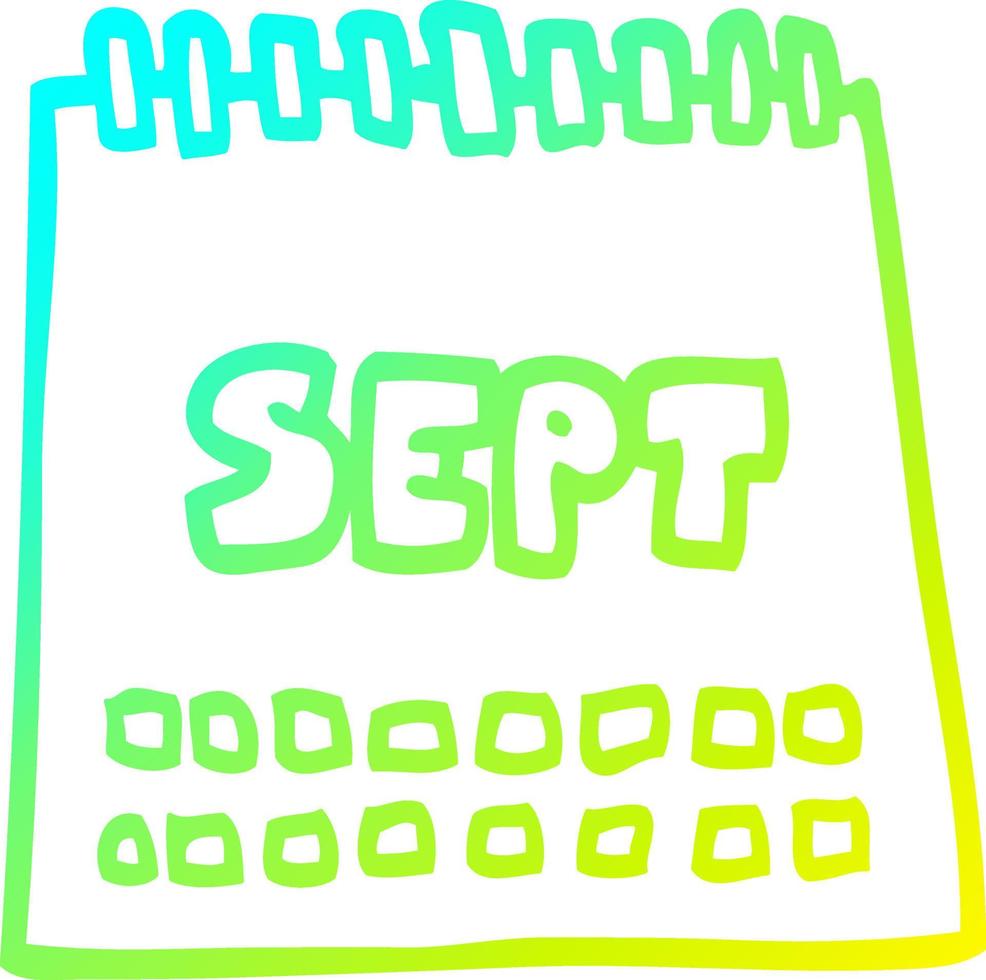 calendrier de dessin animé de dessin de ligne de gradient froid montrant le mois de septembre vecteur