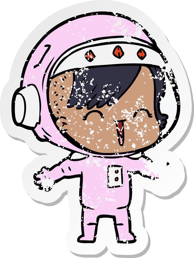 autocollant en détresse d'une fille d'astronaute en riant de dessin animé vecteur