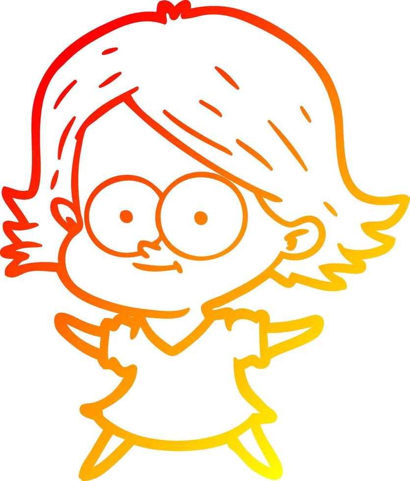 ligne de gradient chaud dessinant une fille de dessin animé heureuse vecteur