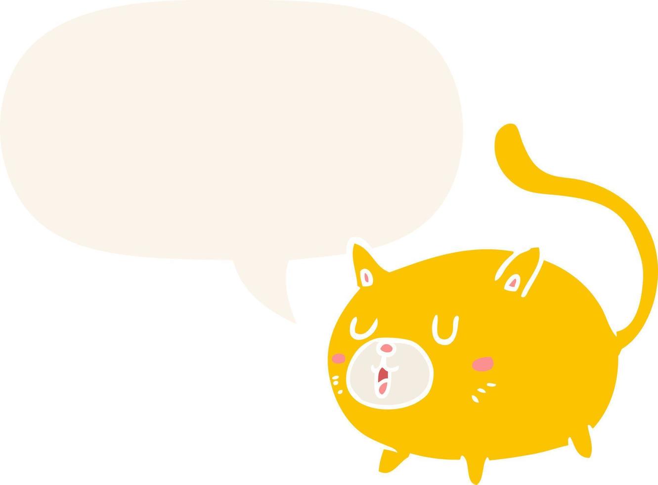 chat heureux de dessin animé et bulle de dialogue dans un style rétro vecteur
