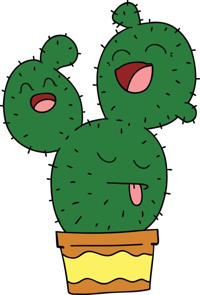 cactus de dessin animé dessiné à la main excentrique vecteur