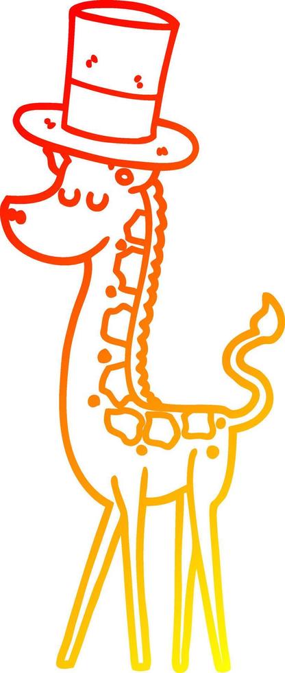 ligne de gradient chaud dessinant une girafe de dessin animé en chapeau haut de forme vecteur