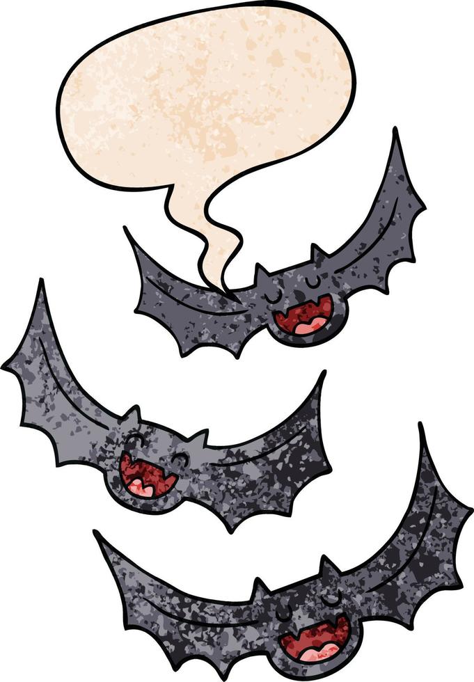 chauves-souris vampires de dessin animé et bulle de dialogue dans un style de texture rétro vecteur