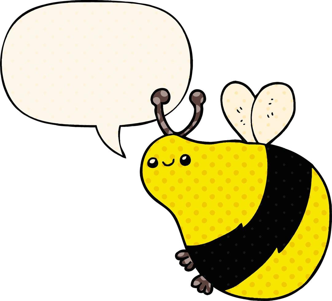 abeille de dessin animé et bulle de dialogue dans le style de la bande dessinée vecteur