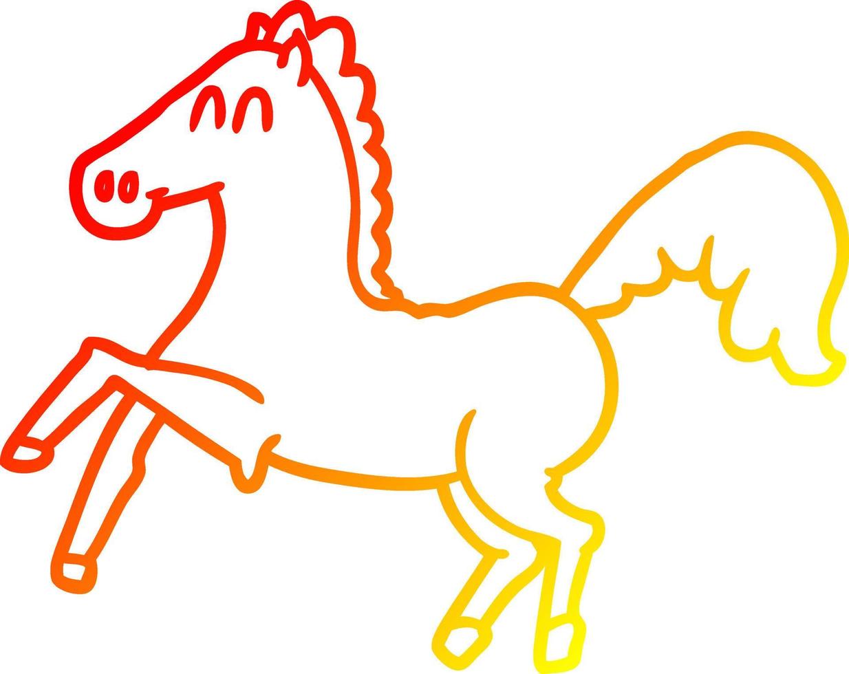 ligne de gradient chaud dessinant un cheval de dessin animé s'élevant vecteur