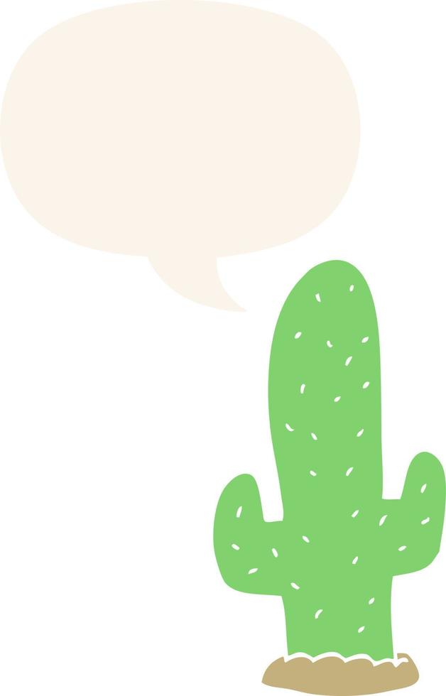 cactus de dessin animé et bulle de dialogue dans un style rétro vecteur