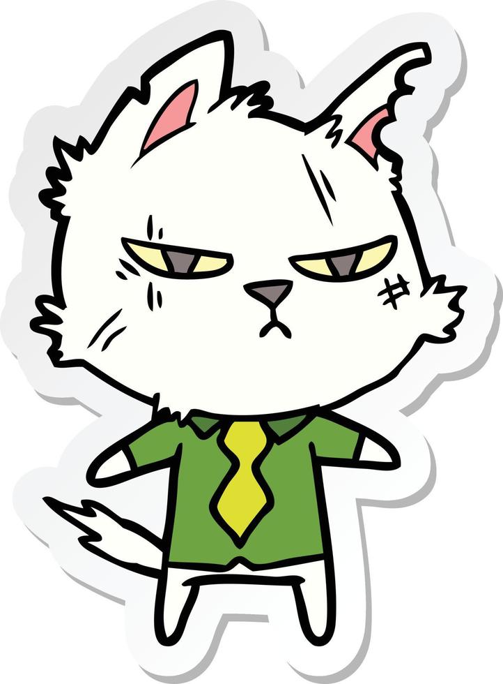 autocollant d'un chat de dessin animé dur en chemise et cravate vecteur