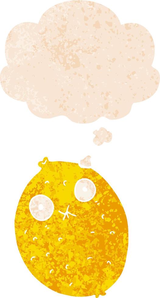 dessin animé citron amer et bulle de pensée dans un style texturé rétro vecteur