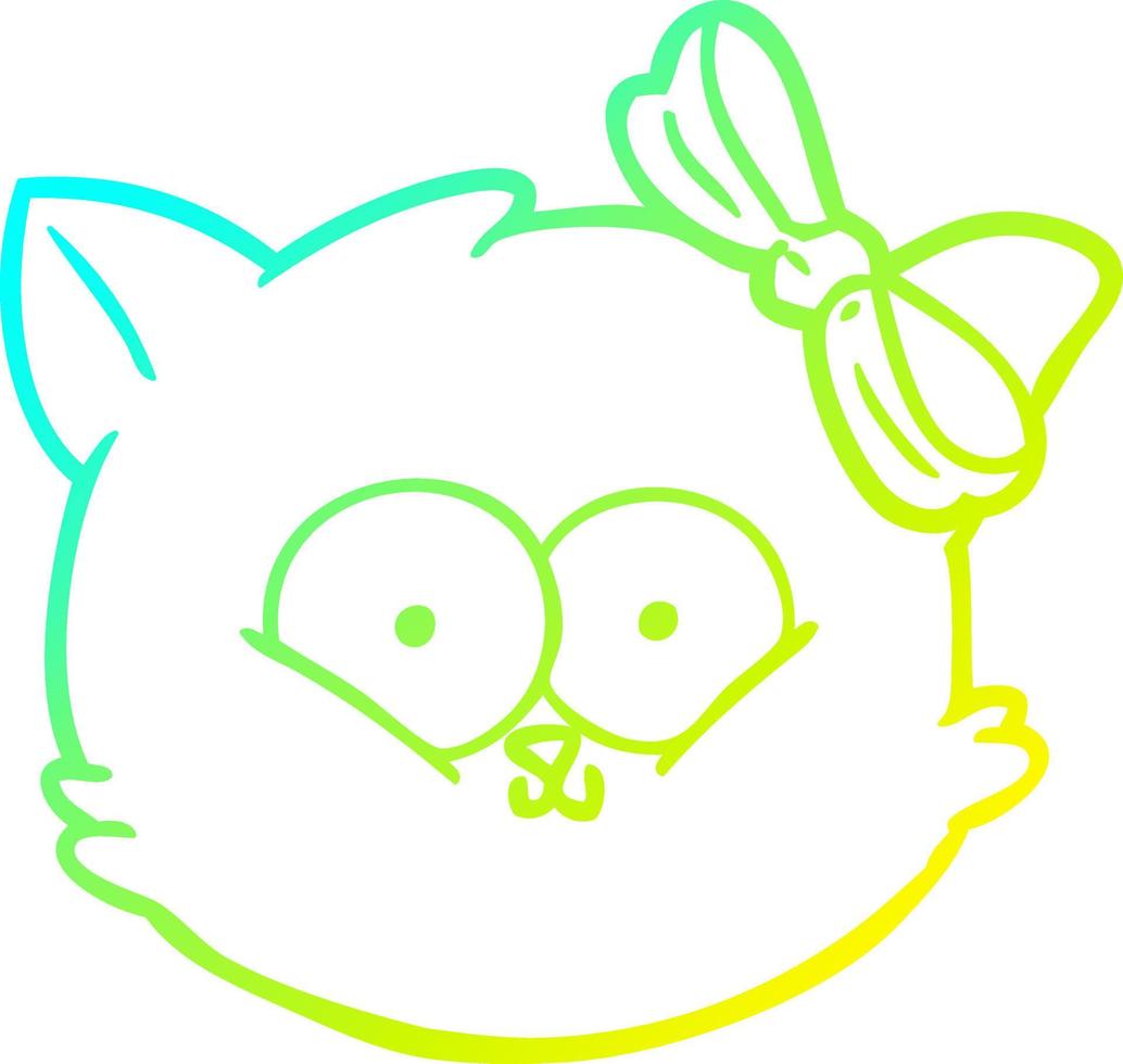 ligne de gradient froid dessinant un visage de chaton de dessin animé mignon vecteur