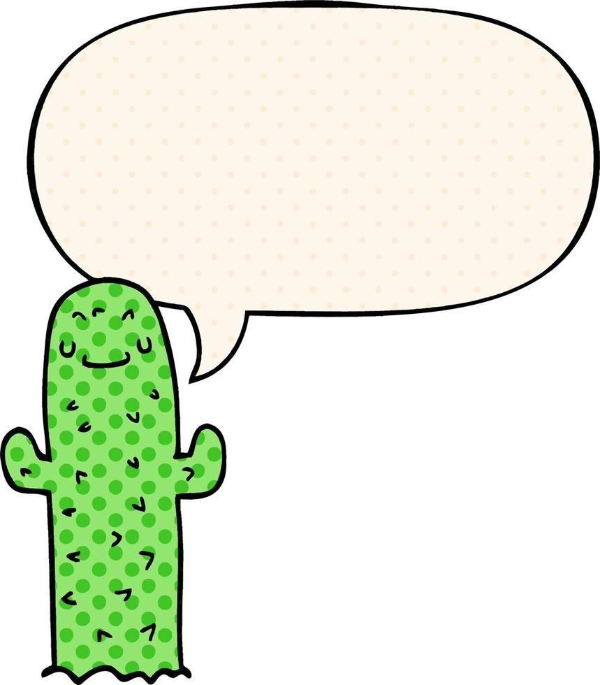 cactus de dessin animé et bulle de dialogue dans le style de la bande dessinée vecteur