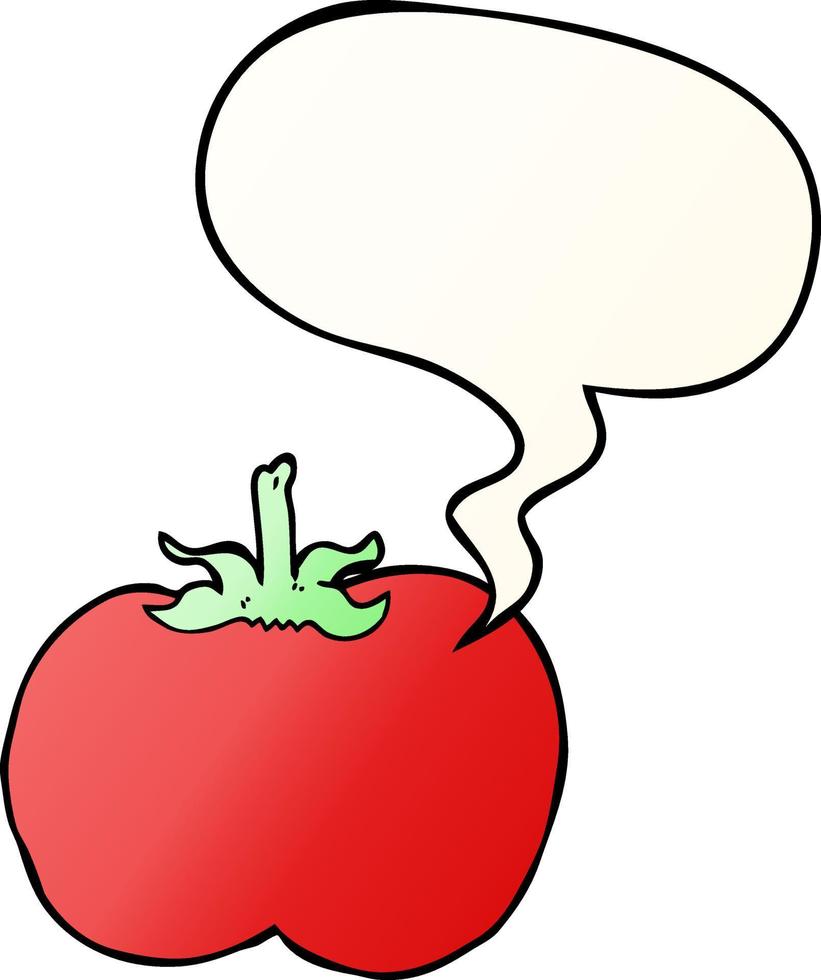 tomate de dessin animé et bulle de dialogue dans un style de dégradé lisse vecteur