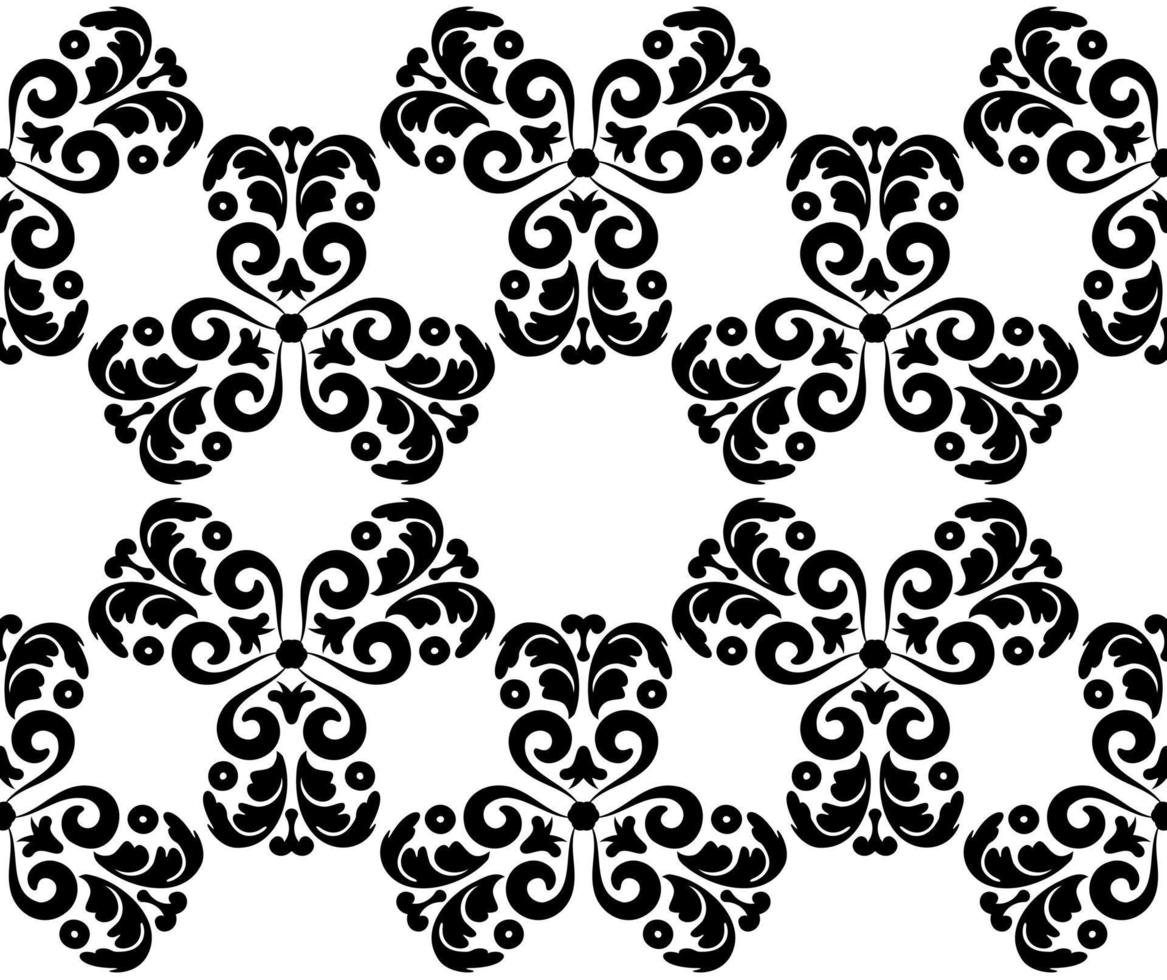 fond transparent avec des fleurs de fantaisie. motif floral noir et blanc avec des boucles. motif vintage graphique vectoriel. pour le tissu, le carrelage, le papier peint ou l'emballage. vecteur