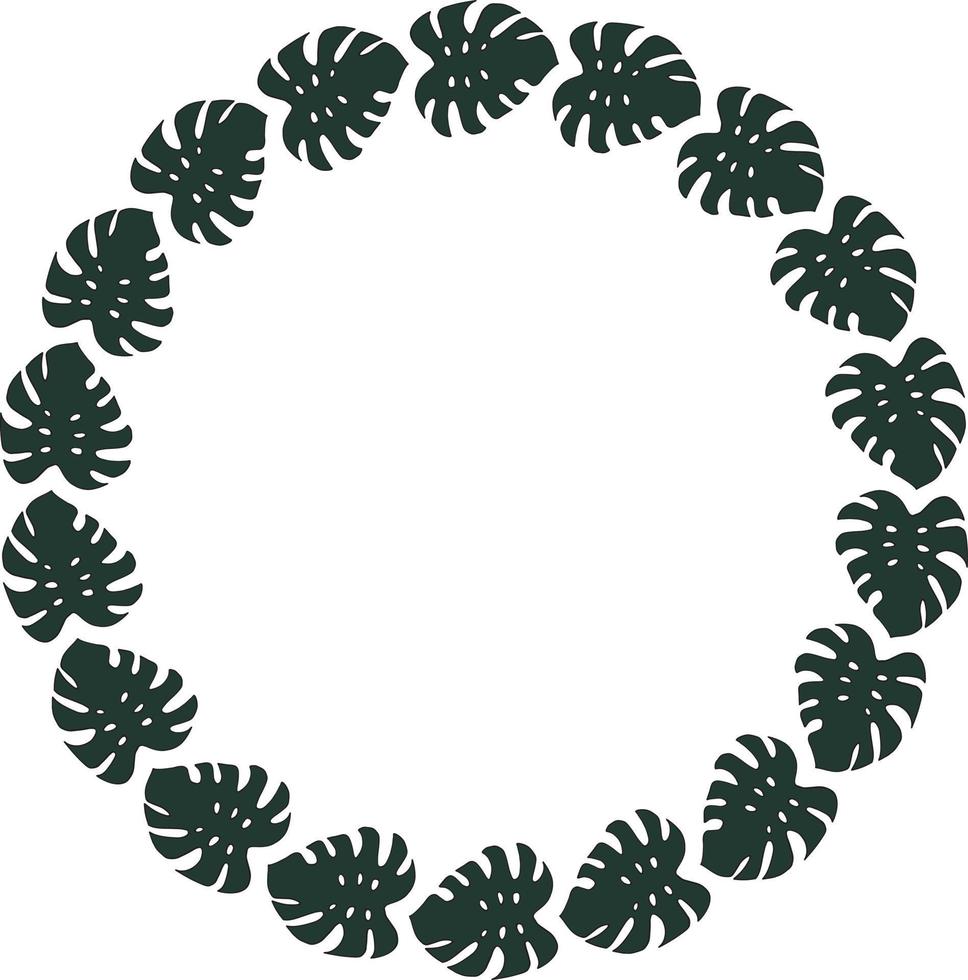 cadre rond de feuille sombre horizontale de monstera sur fond blanc. cadre isolé pour votre conception. vecteur