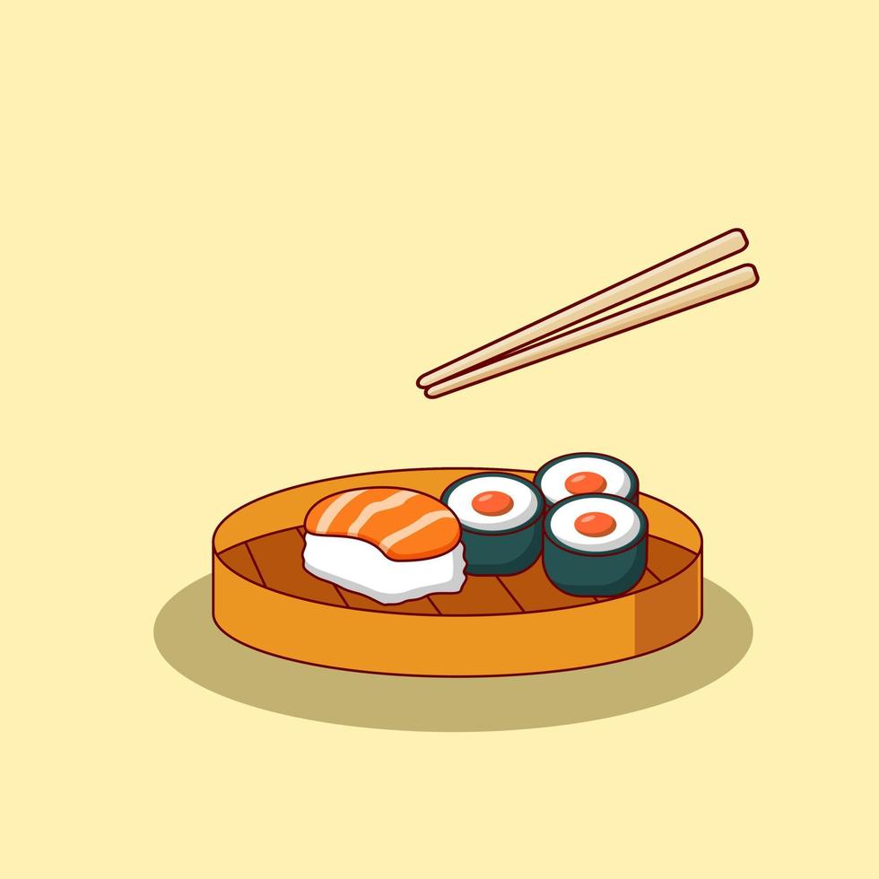 dessin animé mignon de sushi. illustration vectorielle. dessin animé de cuisine japonaise vecteur