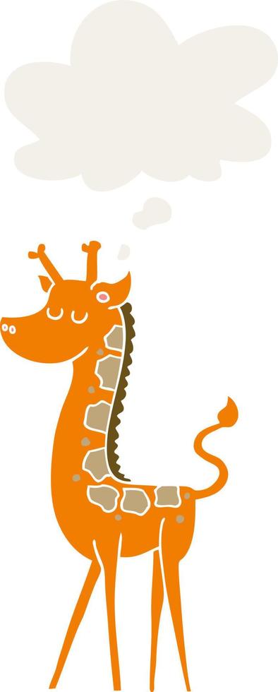 dessin animé girafe et bulle de pensée dans un style rétro vecteur