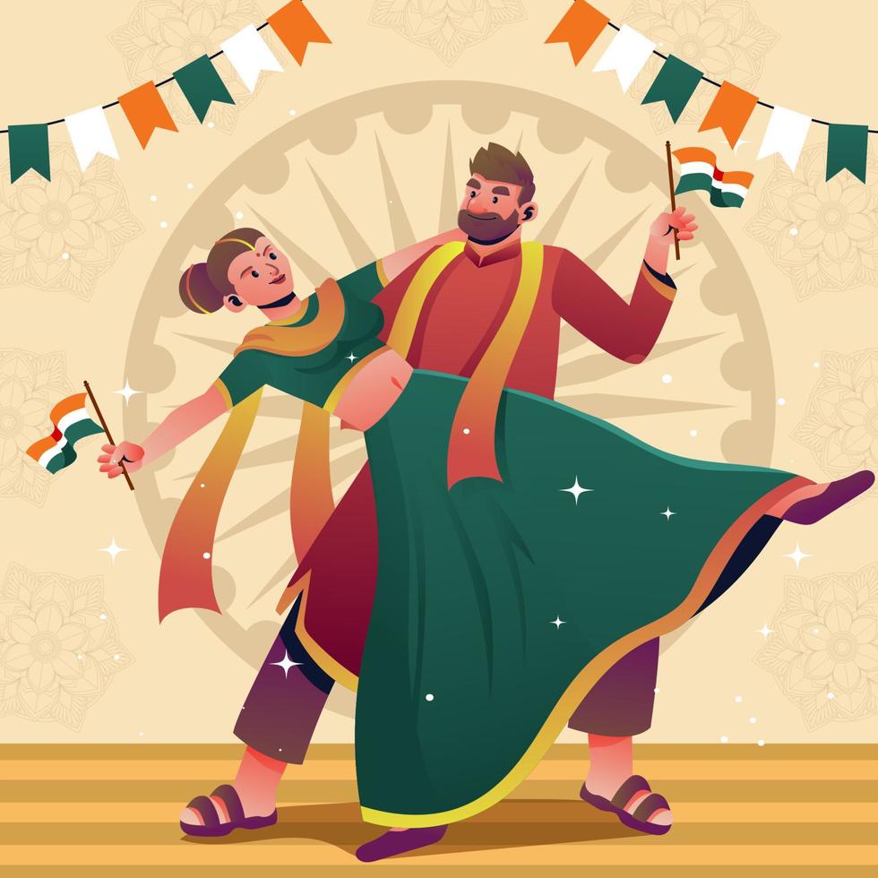 couple de danseurs célébrant le jour de l'indépendance de l'inde vecteur