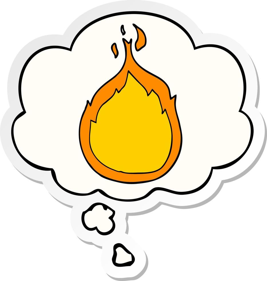 flammes de dessin animé et bulle de pensée comme autocollant imprimé vecteur