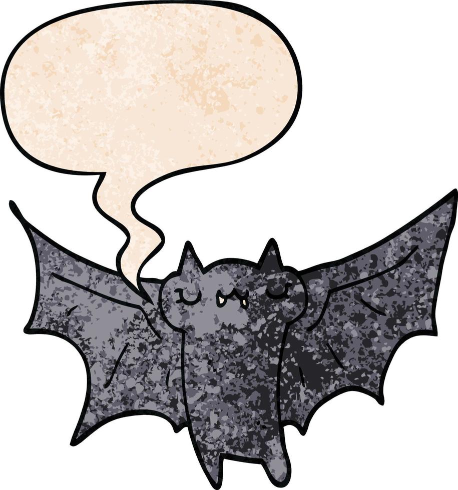 chauve-souris d'halloween de dessin animé mignon et bulle de dialogue dans un style de texture rétro vecteur