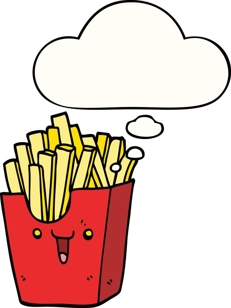 mignon dessin animé boîte de frites et bulle de pensée vecteur