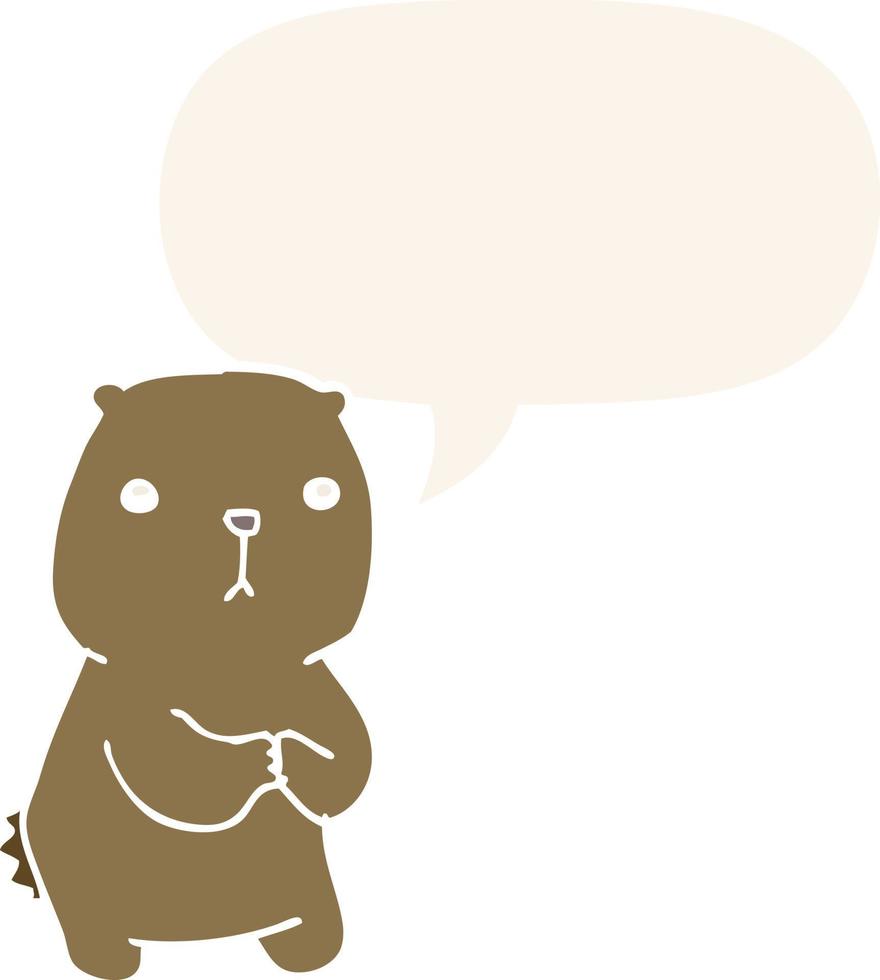 dessin animé ours inquiet et bulle de dialogue dans un style rétro vecteur