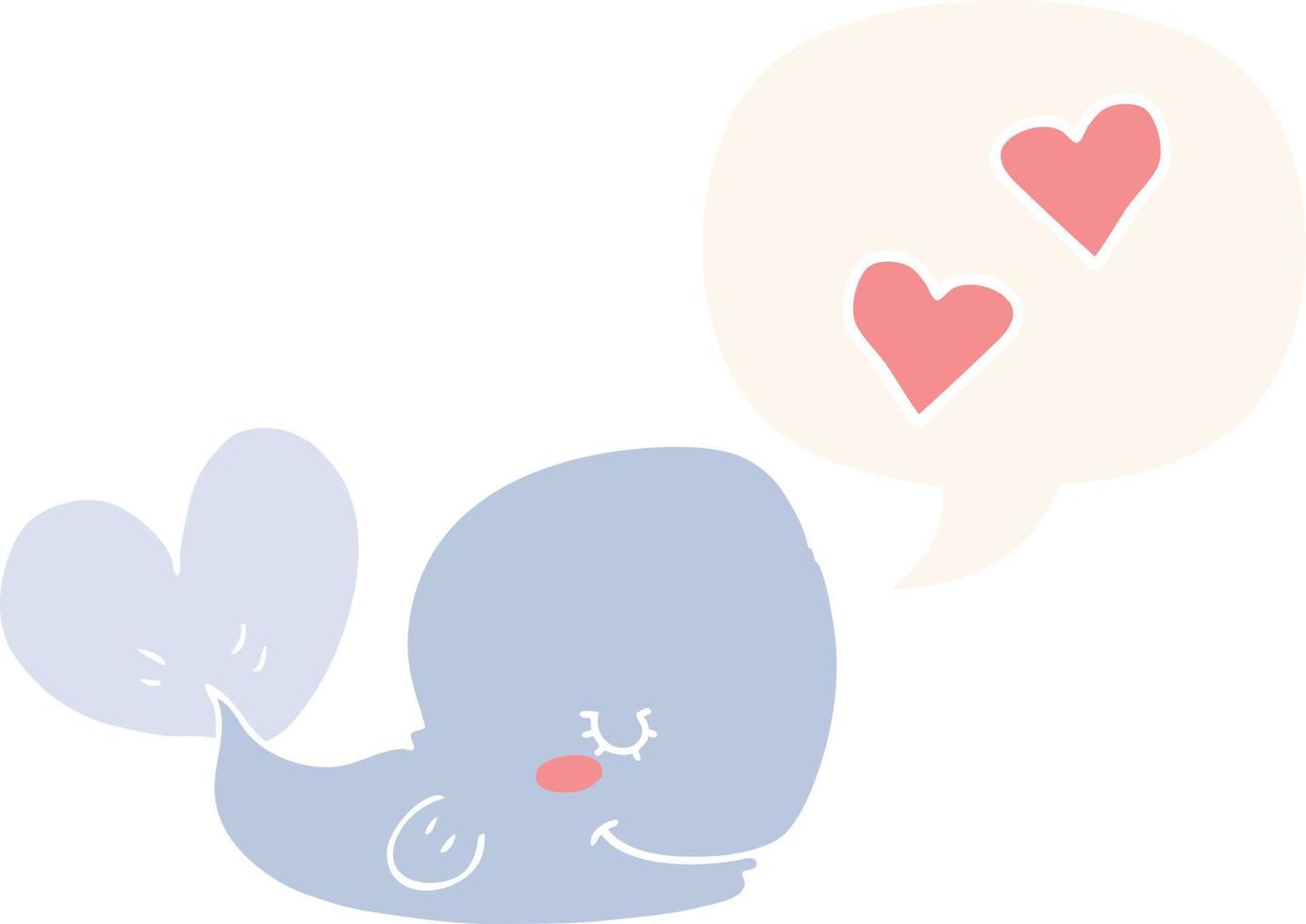 baleine de dessin animé en amour et bulle de dialogue dans un style rétro vecteur