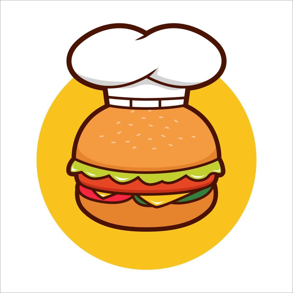 illustration de burger de chef, burger avec toque vecteur