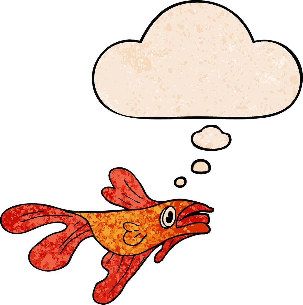 dessin animé combattant des poissons et bulle de pensée dans le style de motif de texture grunge vecteur