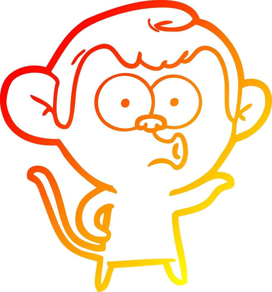 ligne de gradient chaud dessinant un singe hurlant de dessin animé vecteur