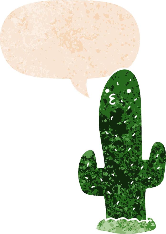 cactus de dessin animé et bulle de dialogue dans un style texturé rétro vecteur