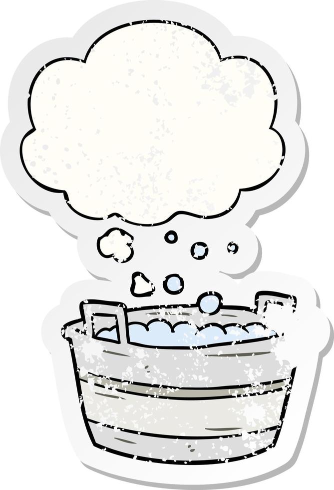 dessin animé vieux bain d'étain et bulle de pensée comme un autocollant usé en détresse vecteur
