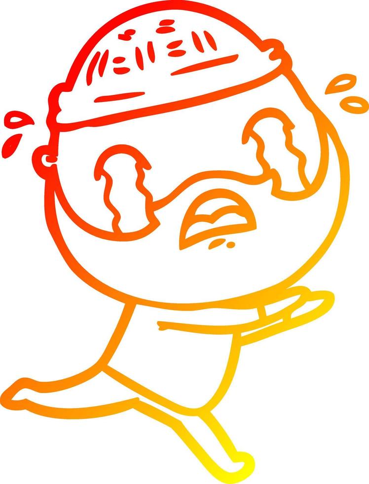 ligne de gradient chaud dessinant un homme barbu de dessin animé pleurant vecteur