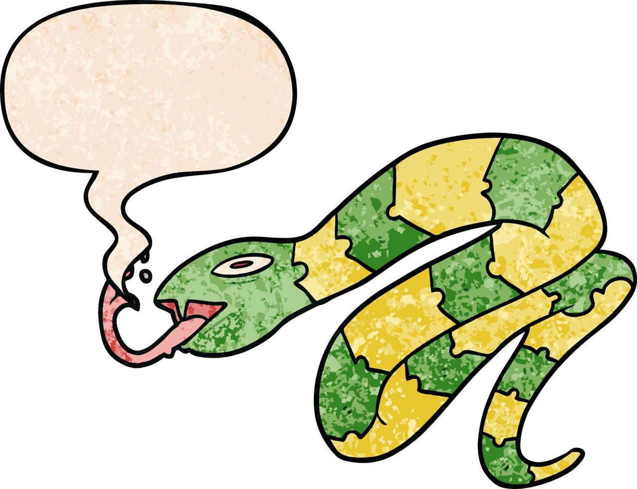 serpent sifflant de dessin animé et bulle de dialogue dans un style de texture rétro vecteur