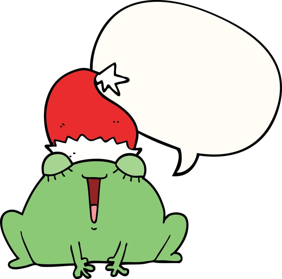 grenouille de noël dessin animé mignon et bulle de dialogue vecteur