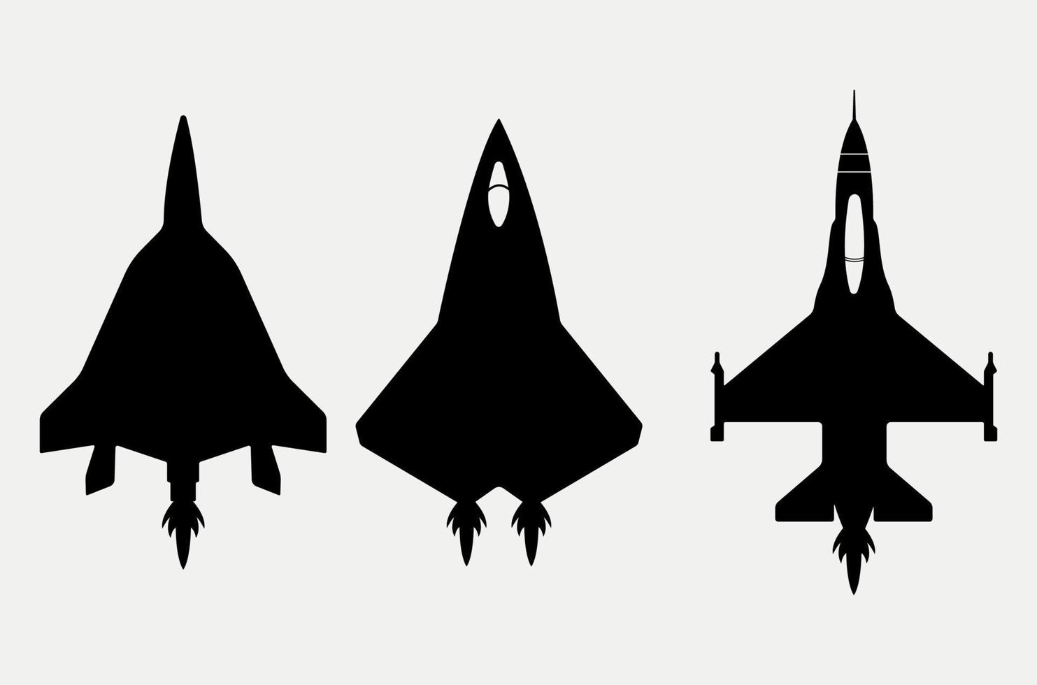 ensemble de silhouette d'avions de chasse, illustration d'avions de combat de combat. vecteur