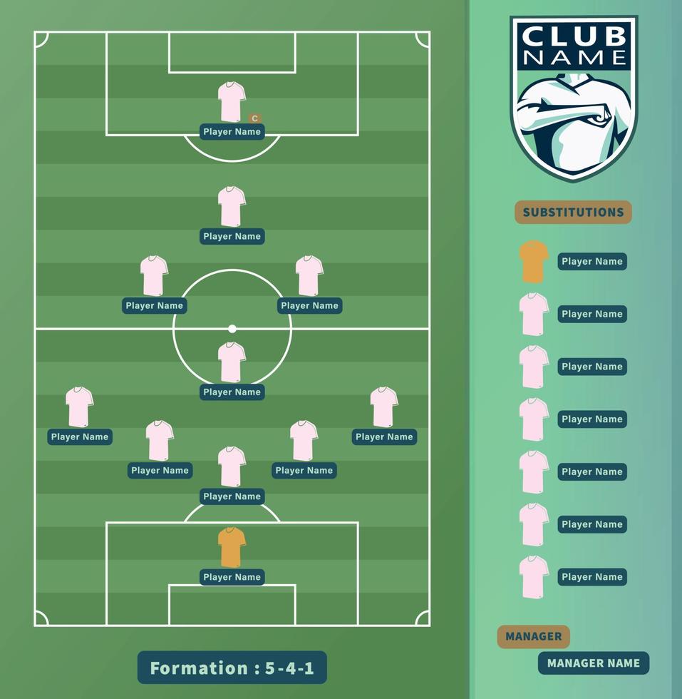 alignements de football, schéma de formation des joueurs de football 5-4-1 sur une illustration de terrain de football. vecteur