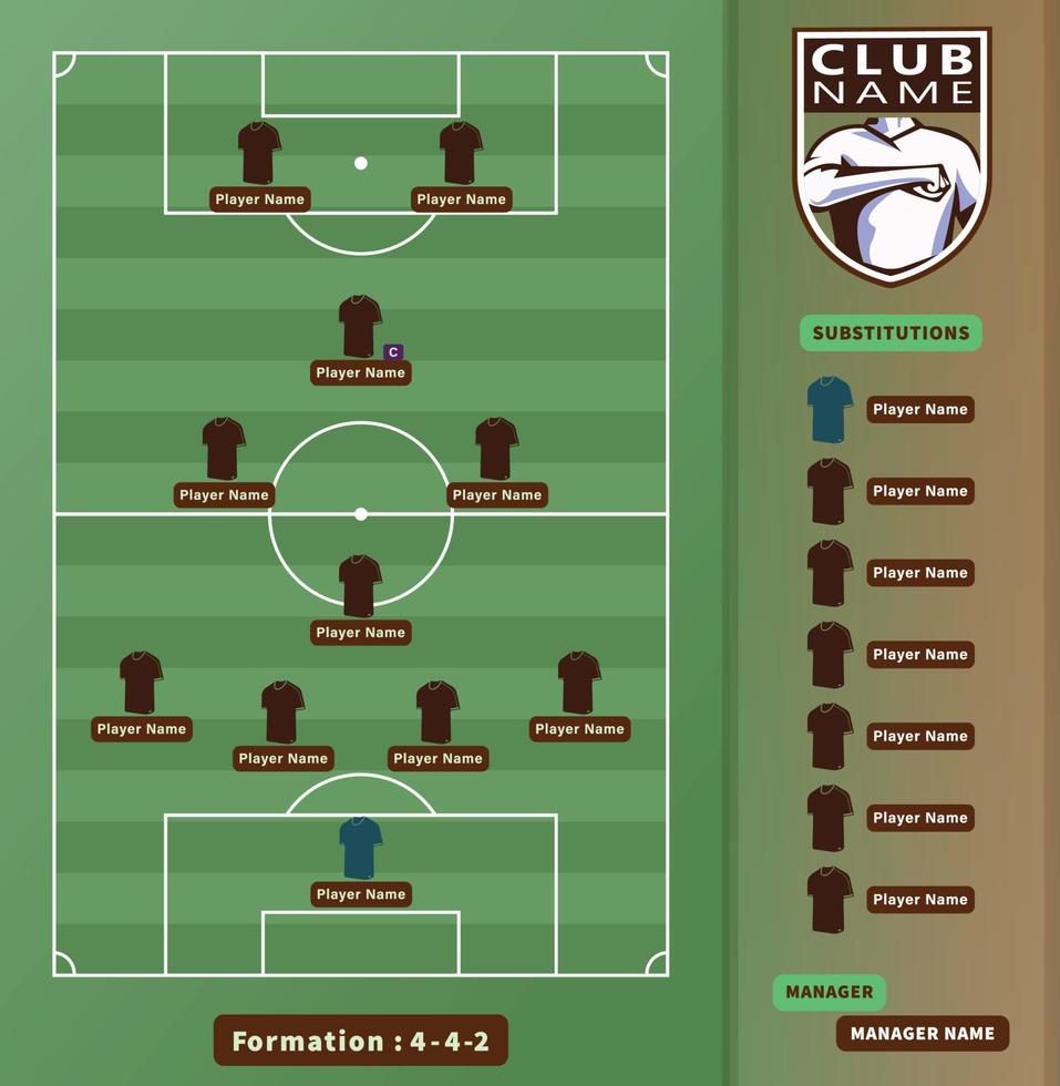 alignements de football, joueurs de football 4-4-2 schéma de formation de variation sur une illustration de terrain de football. vecteur