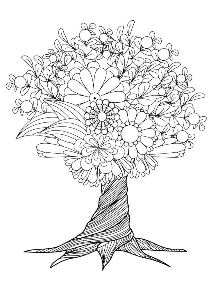 arbre de fleurs pour adultes coloriages vecteur