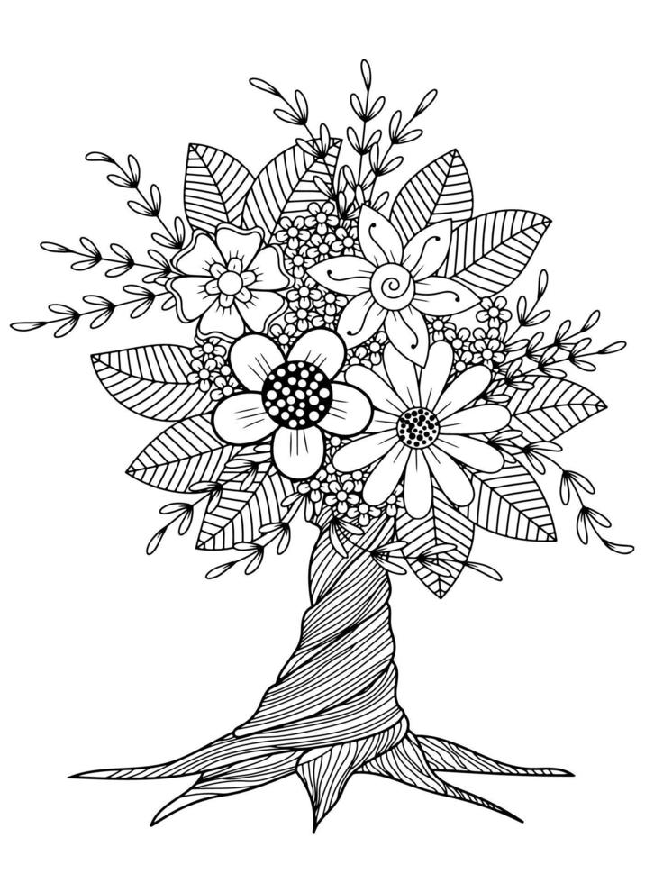 arbre de fleurs pour adultes coloriages vecteur