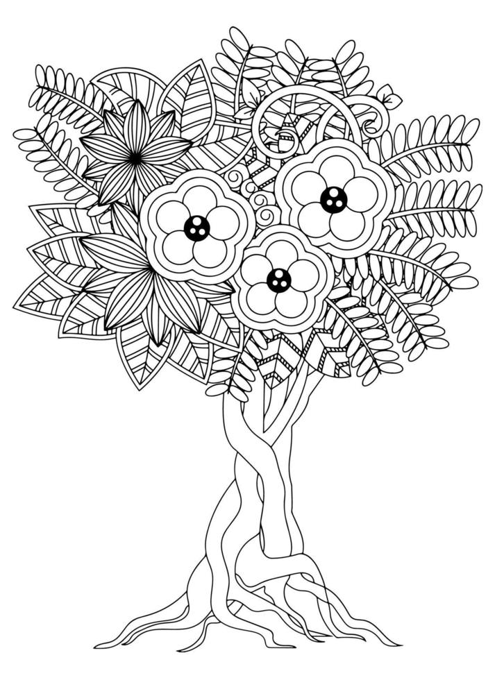 arbre de fleurs pour adultes coloriages vecteur