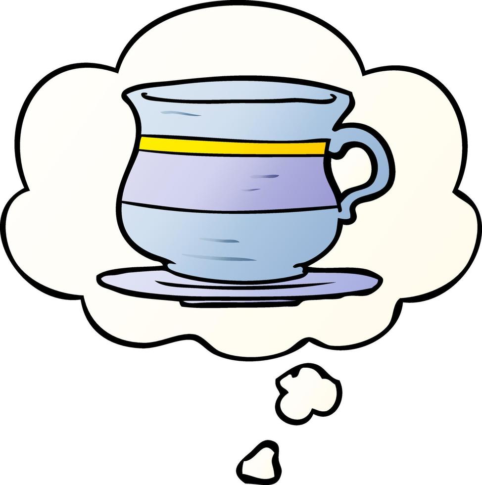 dessin animé vieille tasse de thé et bulle de pensée dans un style dégradé lisse vecteur